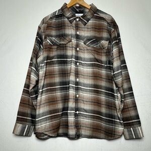 Columbia Omni-Wick Men's Outdoor Active Casual Plaid Shirt Brown Black Size XL